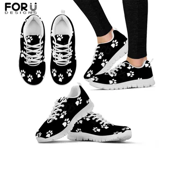 

FORUDESIGNS Cute White Paw Pet Dog Footprint Pattern Women Flats Shoes Summer Female Casual Air Mesh Sneakers Zapatos de Mujer
