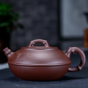 

Yixing Zisha pot handmade tea set, raw ore, Zini, Albizzia, bamboo pot, 350ml