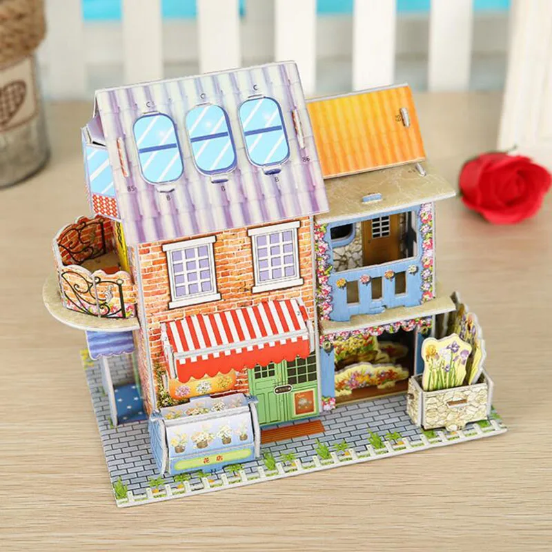 Дети 3D DIY мультфильм бумажная головоломка цветок дом замок Модель Строительство
