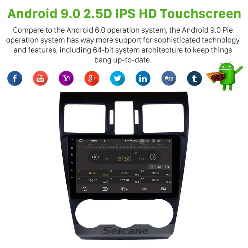  Seicane Car GPS Multimedia Player Android 9.0 RAM 4GB Car Radio for 2014 2015 2016 Subaru Forester 