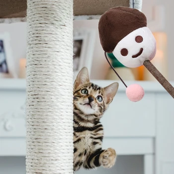 

Cat Plush Cartoon Pompom Teaser Rod Interactive Pet Playing Wand Catnip Kitten Playing Training Funny Chewing Toys