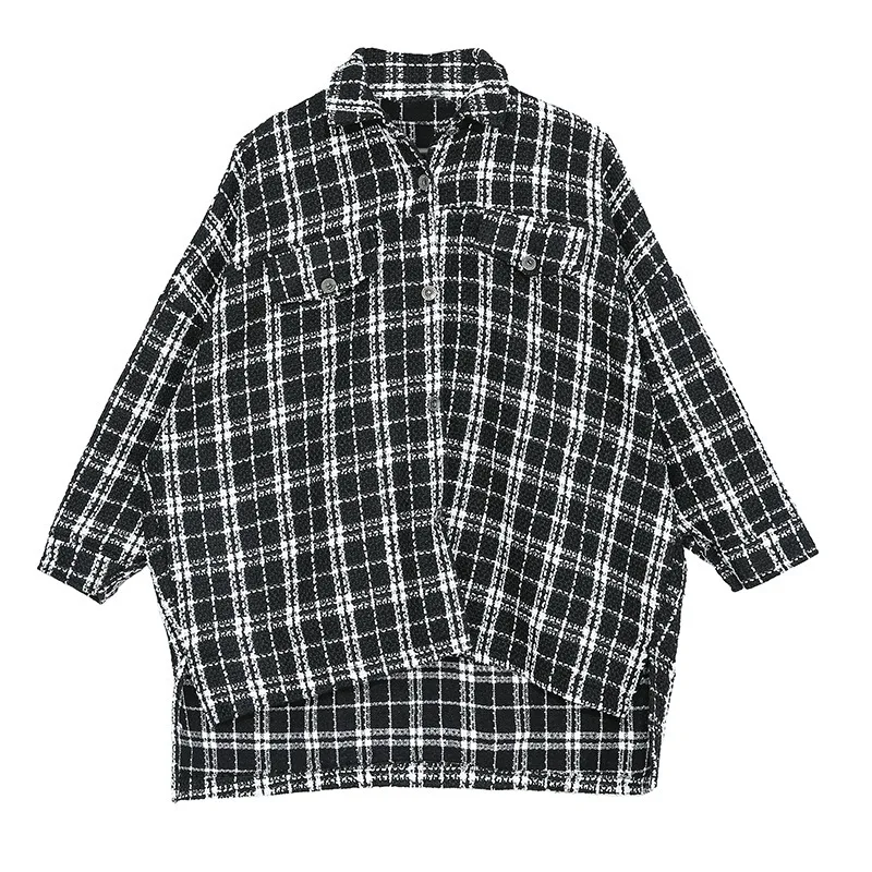 LANMREM Весенняя Новинка большой размер черный белый цвет в клетку необычное пальто