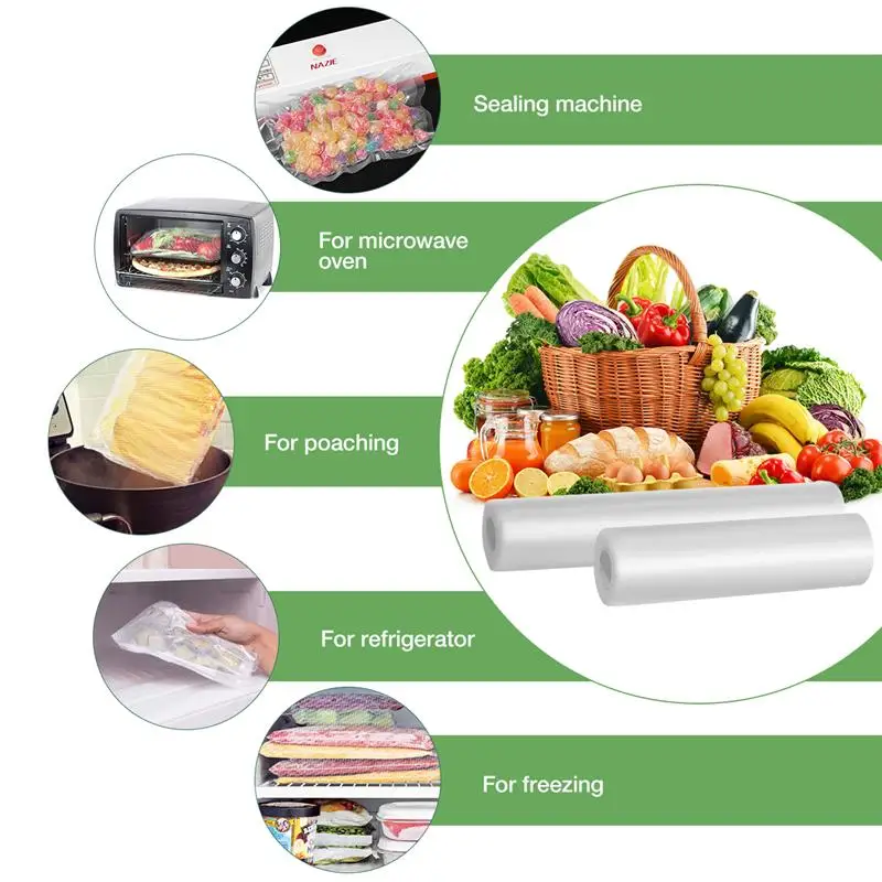 2 рулона Of5m вакуумный упаковщик Сумки Saran обертывание хранения продуктов с этикеткой контейнер для хранения продуктов универсальный кухонный пакет для приготовления пищи