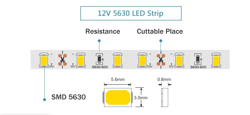 Высококачественный светодиодный ленточный светильник 5630 SMD DC12V 5 м 300 светодиодный гибкий 5730 бар светильник высокой яркости не водонепроницаемый домашний декор