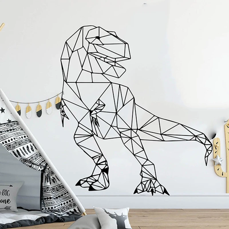 Cartoon Geometric T-Rex Dinosaur Wall Sticker Boy Room Kids Room Jurssic Park Dino Animal Wall Decal Nursery Playroom Vinyl Deco (2)