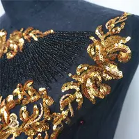 Black & Gold Sequin Lace Fabric with Tassel Applique - Perfect for Royal Wedding Gown - Image 5