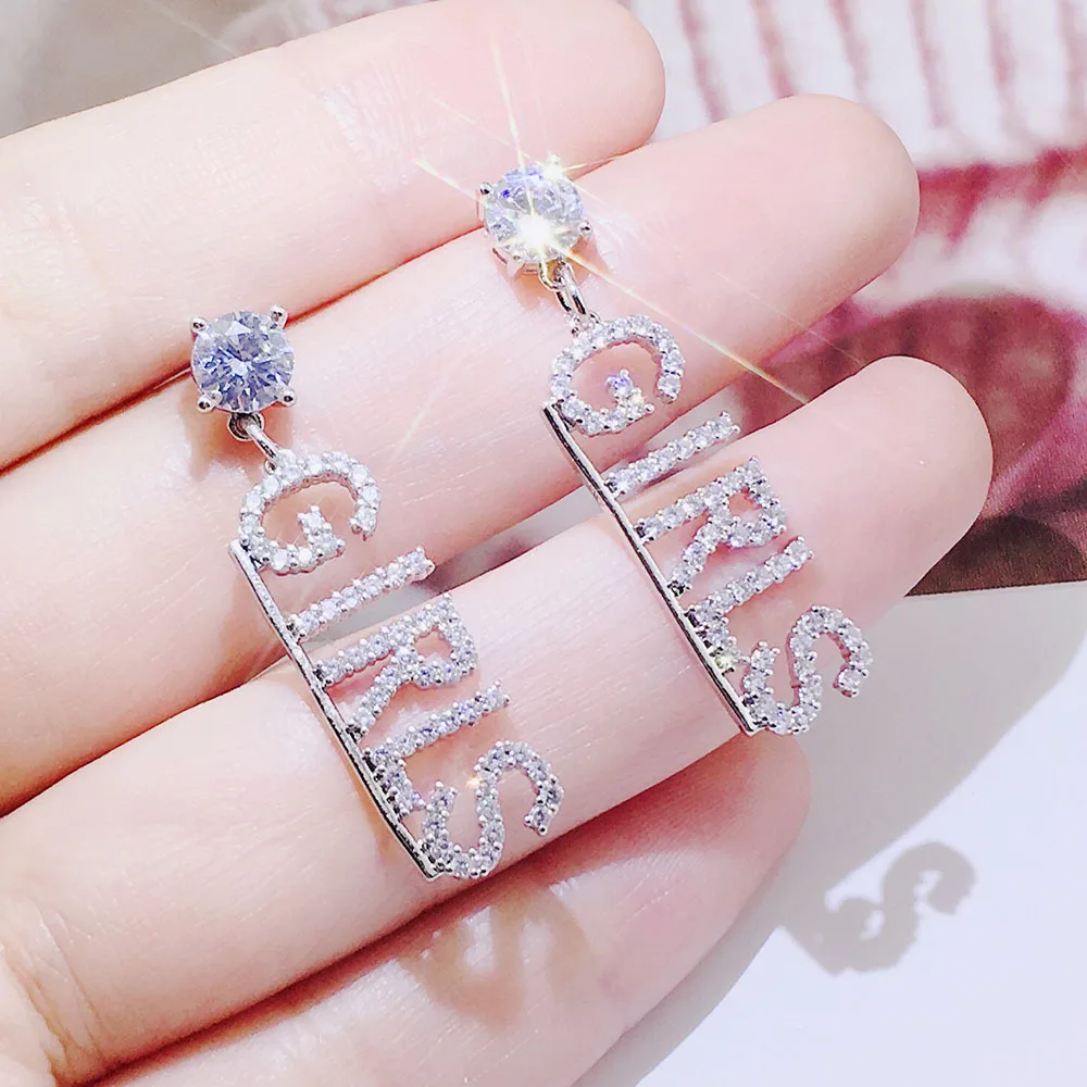 Yun ruo Micro Pave Цирконий камень, одежда с буквенным принтом для девочек, серьги-гвоздики с S925 серебро контактный гипоаллергенный женские Модные украшения Прямая