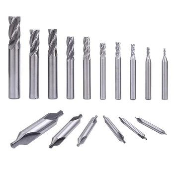 

16PCS HSS CNC Cutter Drill Bits Straight 4 Flute Mill Bit Set Center Drill Bits Lathe 60 Degrees Countersink Drill Bits