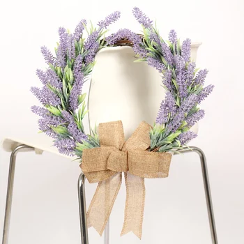 

1Pcs Lavender Wreath Wreath Simulation Flocking Lavender Decoration Bow Wall Hanging Wedding Home Decoration