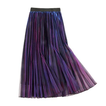 

2020 Women Gradient Change Skirts Fashion High Waist Clothing Streetwear Sexy Yarn Pleated A-Line Skirt Summer Harajuku 002