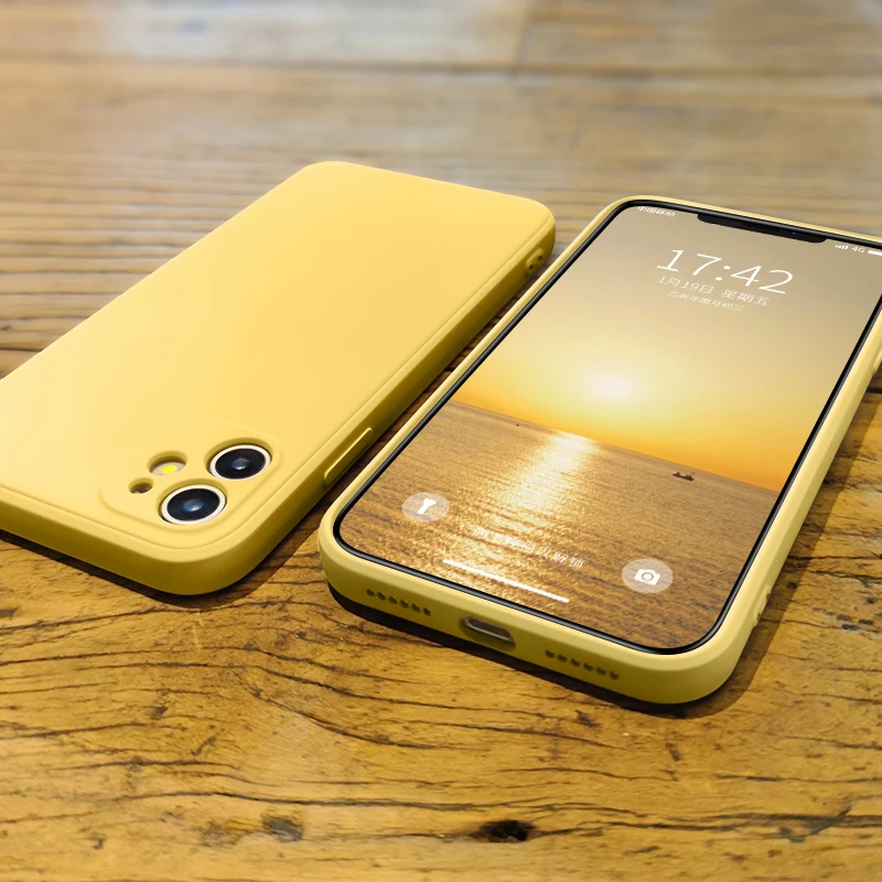 Luxury Square Frame Soft Liquid Silicone Case For iPhone 12 11 13 Pro Max Mini X Xr Xs SE 2 2020 6 6s 7 8 Plus Shockproof Cover