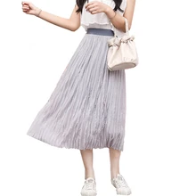 Осенне-зимняя женская юбка, элегантная плиссированная юбка, женская белая длинная юбка с высокой талией, Женская юбка миди из тюля, юбка женская распродажа