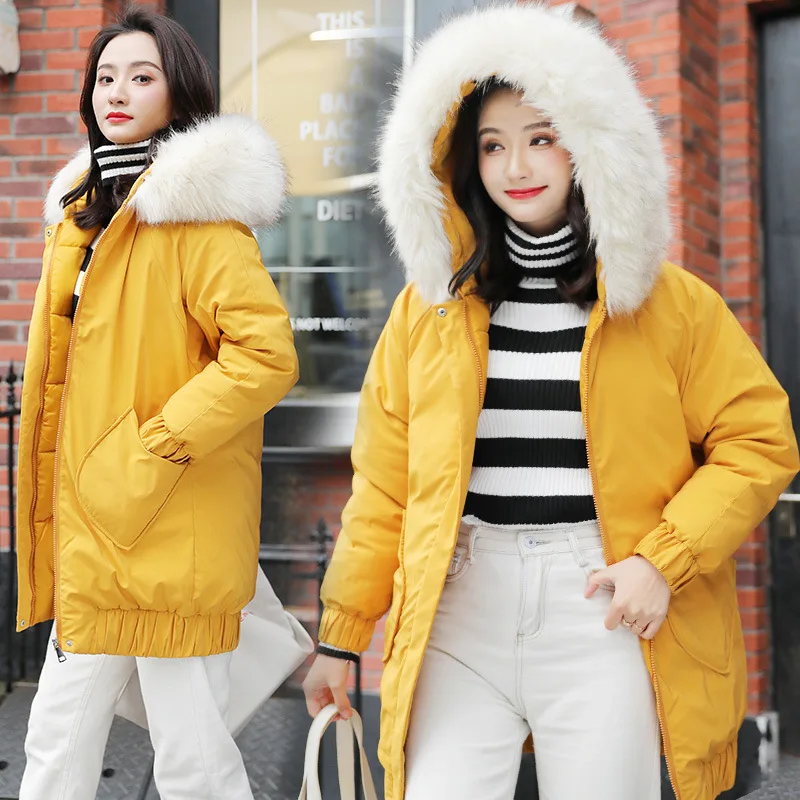 

Network hong yu rong Cotton Coat Women's 2019 New Style Korean-style Thick Cotton Overcoat Large Fur Collar Mid-length INS down