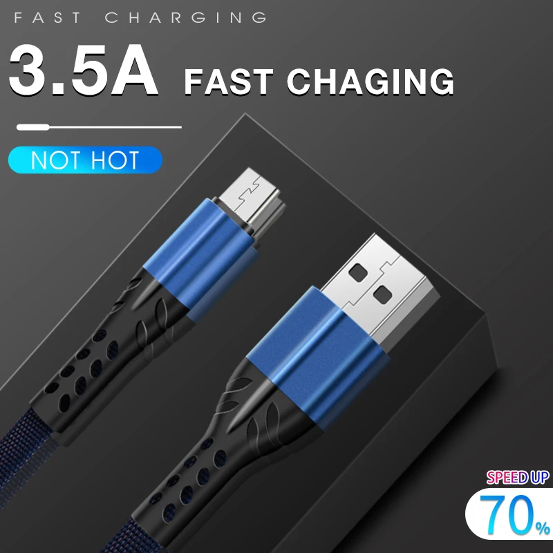 Роскошный 1 м 2 м микро синий usb-кабель для samsung Быстрая зарядка данных провод шнур магнитное зарядное устройство USB 3.5A кабель для мобильного телефона для xiaomi