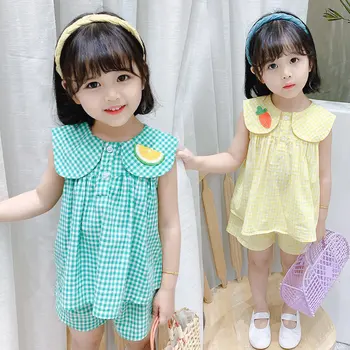 

2020 Summer Toddler Girl Clothes Set Newborn Baby Suit Set for Girls Plaid Tshirt Shorts 2 Pieces Clothes Set For 1 to 5 Years