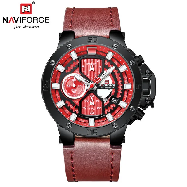 Red-Black NAVIFORCE Брендовые мужские часы спортивный хронограф водонепроницаемые часы мужские роскошные мужские военные часы кварцевые часы, модные - Цвет: Red-Black