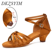 DKZSYIM Soft Bottom Latin Dance Shoes Women Middle heel Dance Shoes Ladies Tango Dance Shoes Girls Salsa Ballroom Shoes 4cm