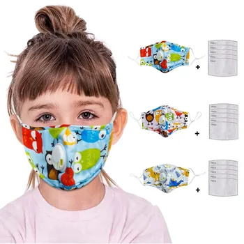 

mouth mask kids Cartoon Print mask for face mouth Reusable Reutilizable Cotton Mask Earloop Elastic FaceMasks 1PC + 5 PC Filters