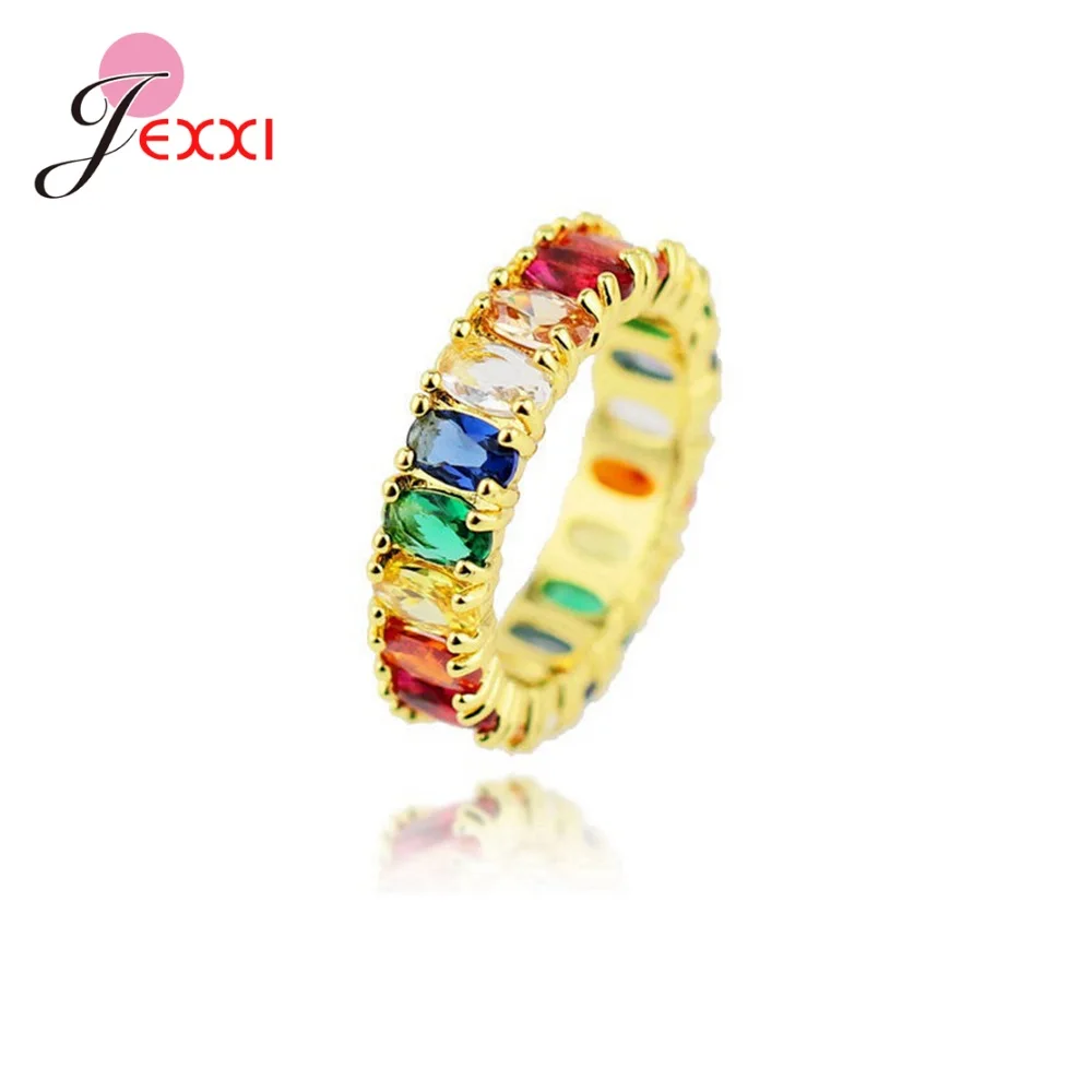 Hot Classic Colorful Rainbow CZ Gold Ring For Women Girls Fashion Engagement Wedding Band Charm Party Jewelry Gift - Цвет основного камня: Model 44001