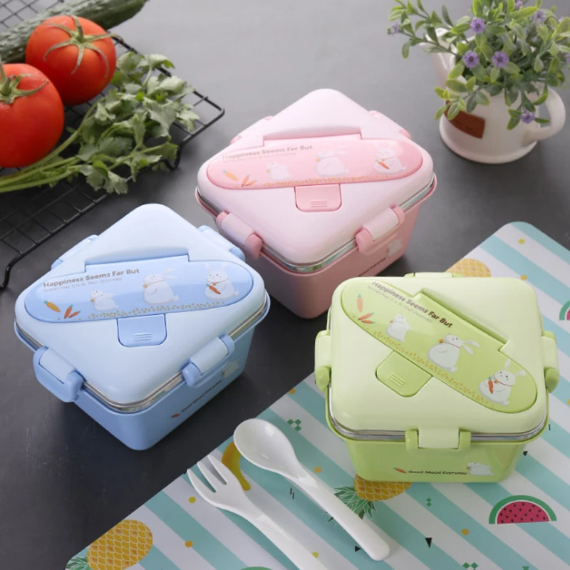 

Lunch Box For Kids 304 Stainless Steel Bento Box School Food Container Kitchen Storage Box Cartoon Snack Box With Spoon And Fork