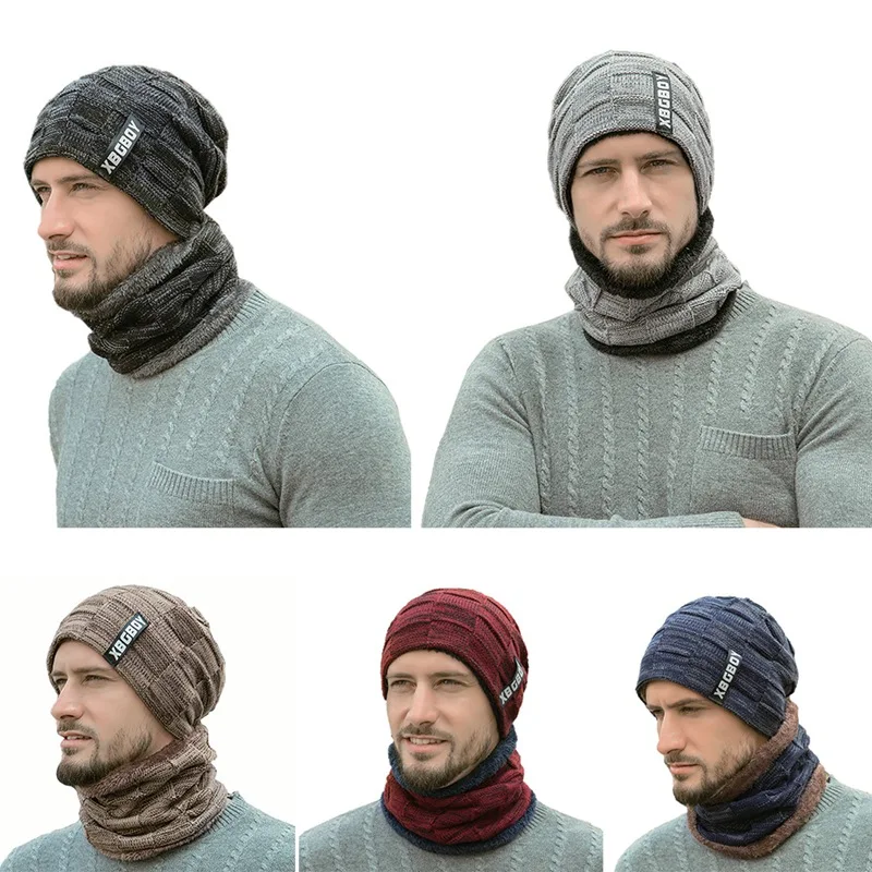 Браунинг Шапочка-шарф комплект Для мужчин осень-зима пушистый вязаный Кепки шеи Теплый головной убор