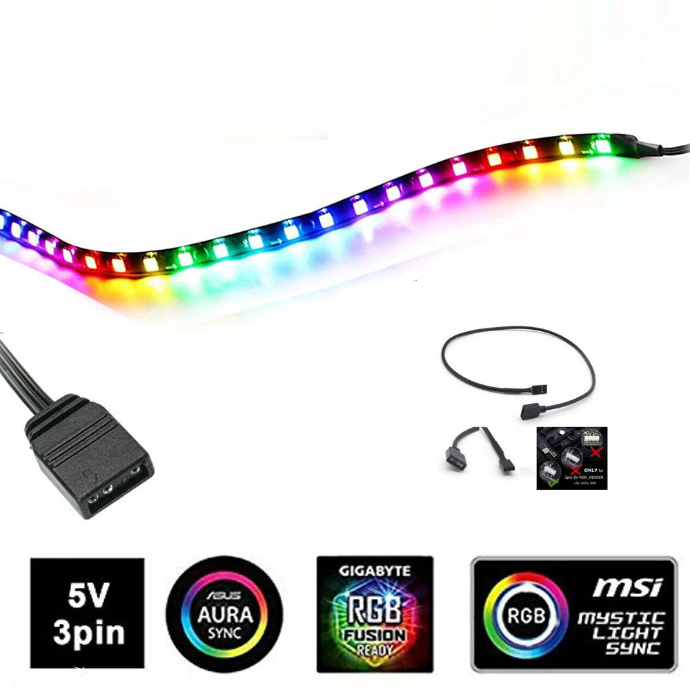 DC 5V 3pin ARGB Addressable Rainbow PC Digital LED Strip Tape forHeader PC Case