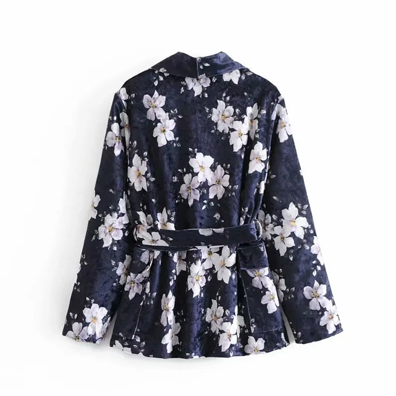 

2018 Western Style Autumn And Winter WOMEN'S Dress New Style V-neck Waist Hugging Long-sleeved Coat Velvet Printed Small Suit