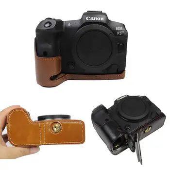 

PU leather case Camera bag For Canon EOS R5 R6 DSLR Protective handle base Half body cover portable With Battery Opening