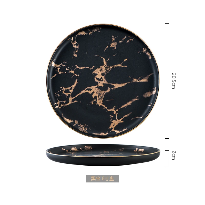 Nordic Phnom Penh Marbled Western Steak Plate Ceramic dish dish household tableware Creative marbled 6/8/10 inch steak dish - Цвет: 8 inches