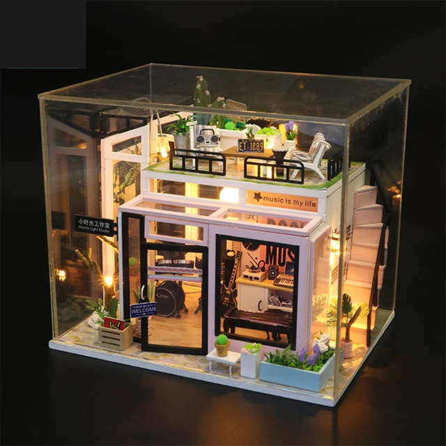 Handmade Romantic Coffee DIY House Toys Dollhouse Micro Landscape Furniture Dolls House Model Assembled Boy Girl Wood Models 4