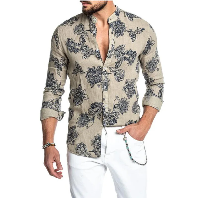 FidgetGear New Men Ultra-Thin Light Washed Cotton Linen Long Sleeve Shirt Beach Hawaii Tops