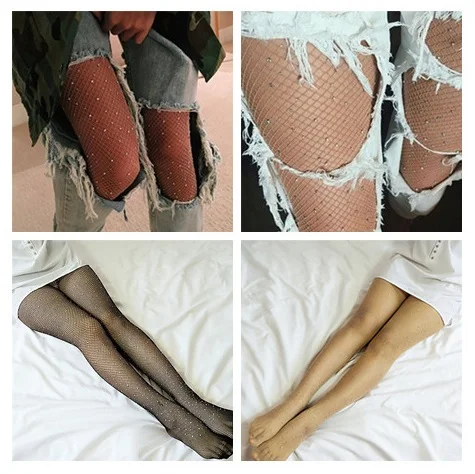 Сексуальные модные блестящие летние ажурные колготки со стразами женские