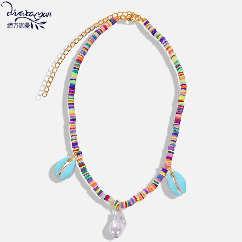 

Dvacaman Handmade Weave Shell Necklace for Women Wedding Trendy Choker Collar Statement Necklace Beach Party Necklace Jewelry