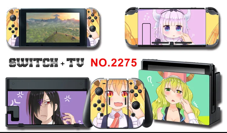 1set New Cute Anime Full Body Sticker for NS Switch Protective Cover Skin Colorful Art for Game Console Joy-Con Controller Decor