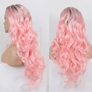 

Bomshell 13*3 Black Gradient Pink Synthetic Front Mesh Lace Glamour Long Wave Heat-Resistant Fiber Wig For Black Women Fashion