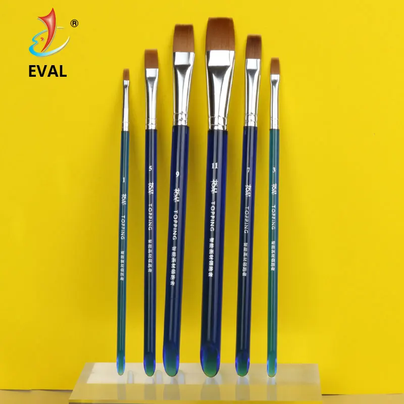 EVAL 6 Pcs Nylon Hair Paint Brush Set For Acrylic Watercolor Oil Painting Blue Acrylic Handle Drawing Brush Art Supplies