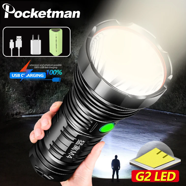 Most Powerful G2 LED searchlight flashlight waterproof torch USB rechargeable use special 8600mAh 18650 battery pack