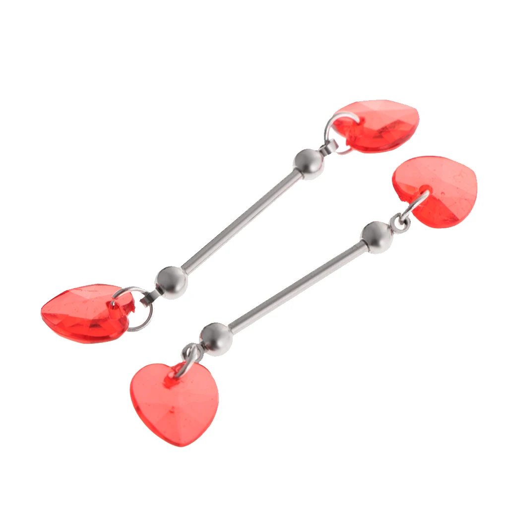 2Pcs Women Stainless Steel Red Heart Shield Nipple Bar Barbell Body Piercing