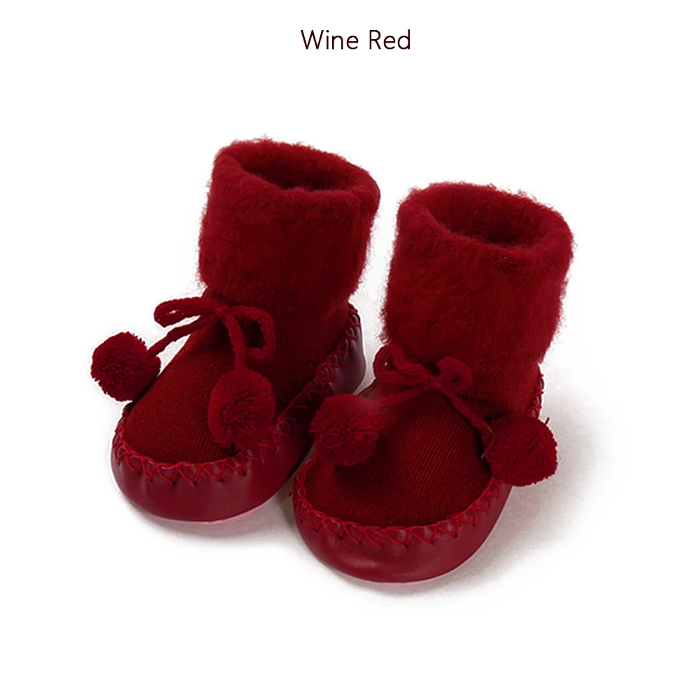 Wine Red Зимние тапочки для детей ясельного возраста носки для новорожденных хлопковые нескользящие модные осенне-зимние мягкие милые носки для маленьких девочек и мальчиков - Цвет: Wine Red