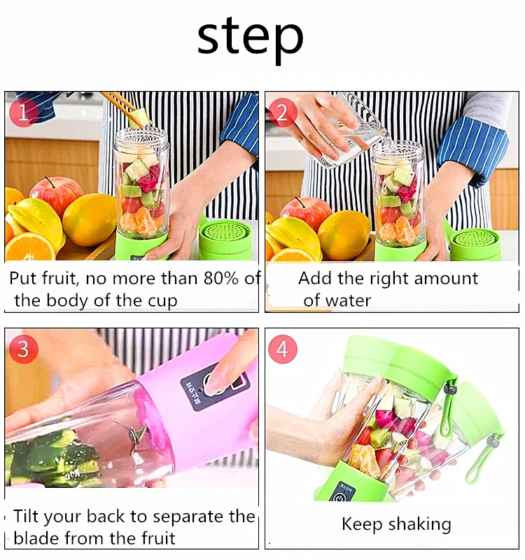  Mini Portable Electric Fruit Juicer USB Rechargeable Smoothie Maker Blender Machine Sports Bottle J