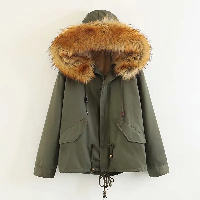 

2018 Autumn And Winter New Style WOMEN'S Dress Ultra Large Fur Collar Wool Lining Large Size Loose-Fit Cotton-padded Clothes Kor