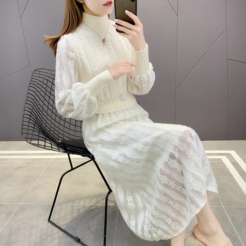 

Room 192495 5 5 row 2 lower] real shot half high collar medium length lace dress 86