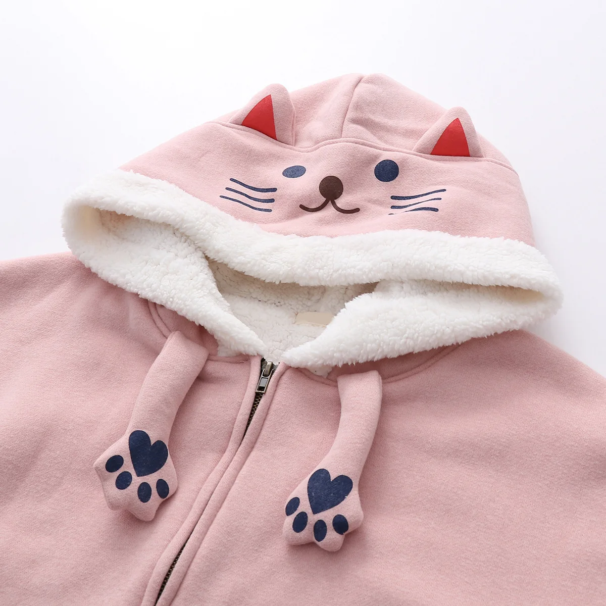 

2018 Winter GIRL'S Brushed And Thick Hoodie Cat Ear Fish Embroidered Student Uniform Berber Fleece Cotton-padded Clothes