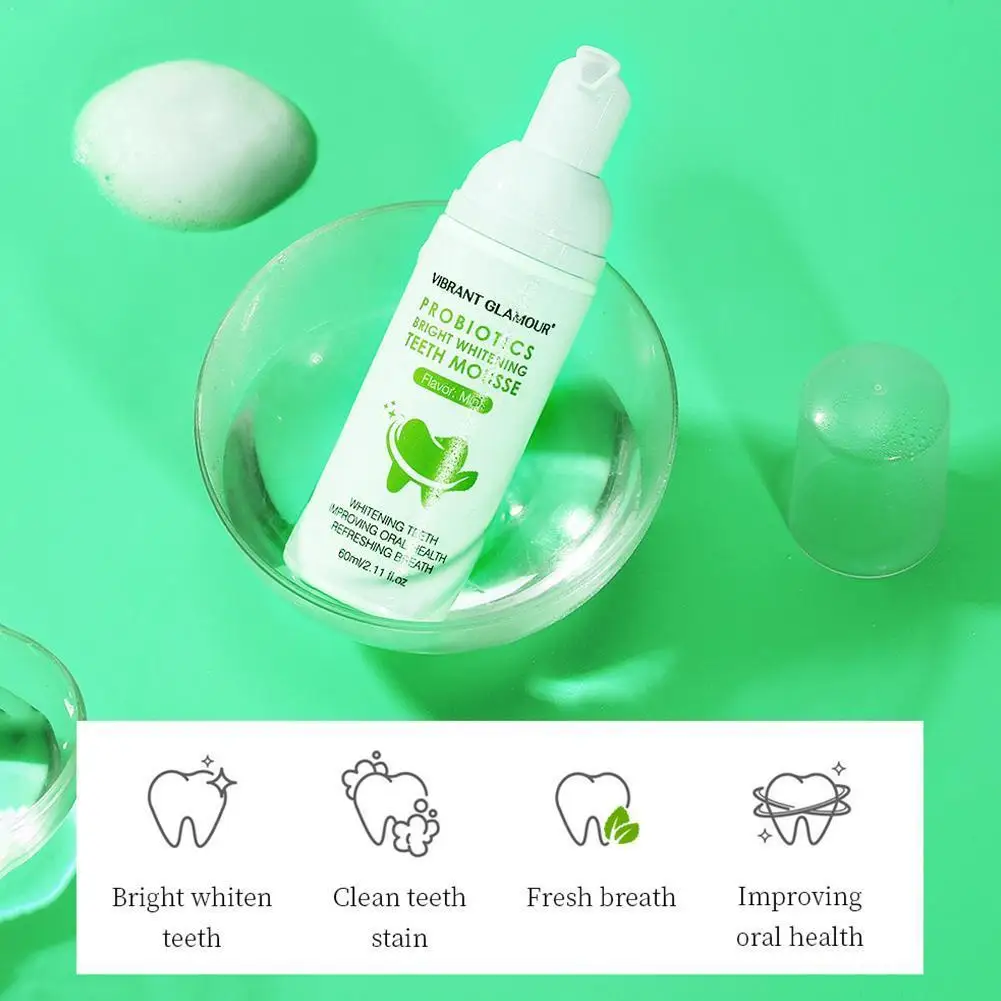 

60ml Teeth Whitening Mousse Tooth Cleaning Fresh Shining Breath Tool Toothpaste Bad Hygiene Plaque Removes Dental Oral Stai V1P8