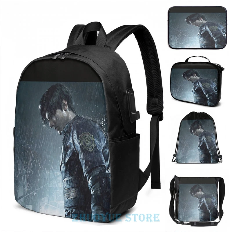 Забавный рюкзак с графическим принтом Leon S Kennedy USB-зарядкой мужские школьные сумки