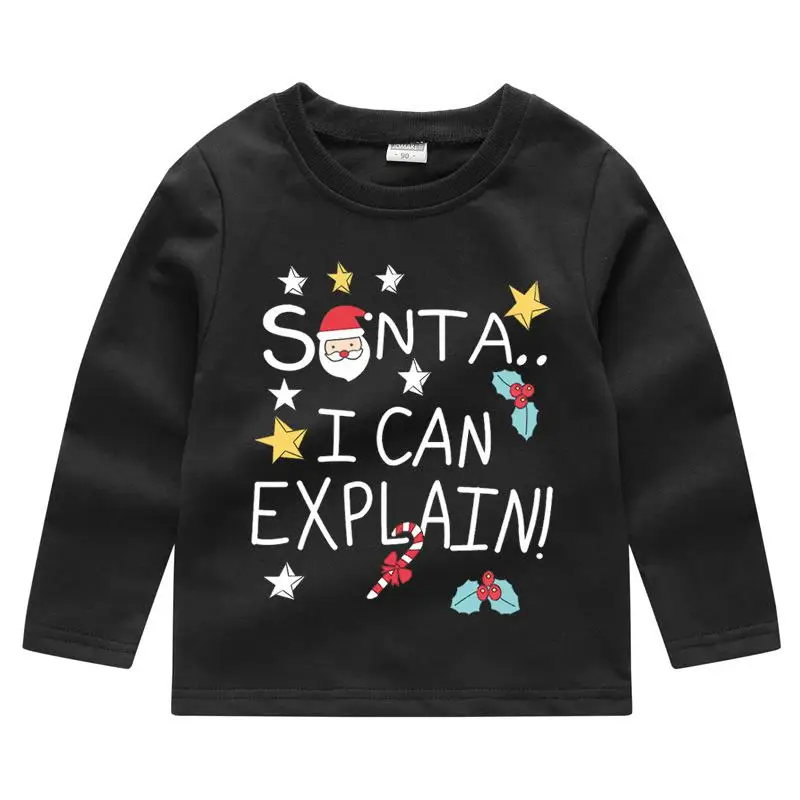 Черная пятница, специальное предложение, Рождественский свитер для мальчиков и девочек, милый Принт, длинный рукав, Санта Клаус, топ, Новогодняя одежда - Цвет: fzmblack