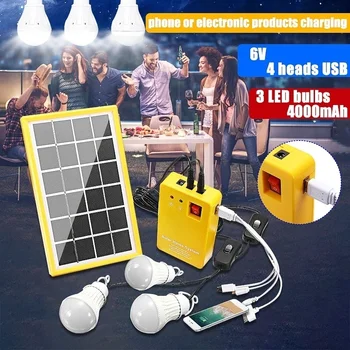 

Newest 4000mAh Solar Power Panel Generator System with 3 LED Light Lamp 5V 4 USB Heads Charger Outdoor Emergency Camping Hiking