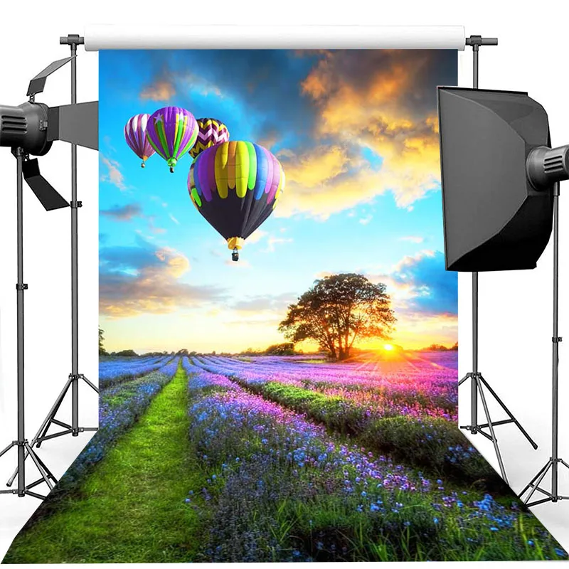 

Color Hot Air Balloon Photography Background Purple Lavender Sunset Natural Wedding Bride Photographic Backdrop For Photo Studio