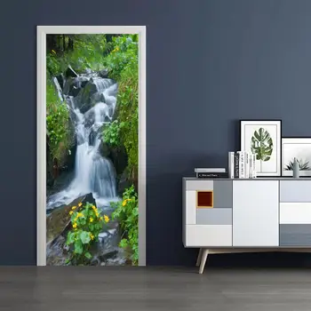 

45x200cm 3D Forest Landscape Door Stickers For Living Room Bedroom PVC Adhesive Wallpaper Home Decor Waterproof Mural Decal