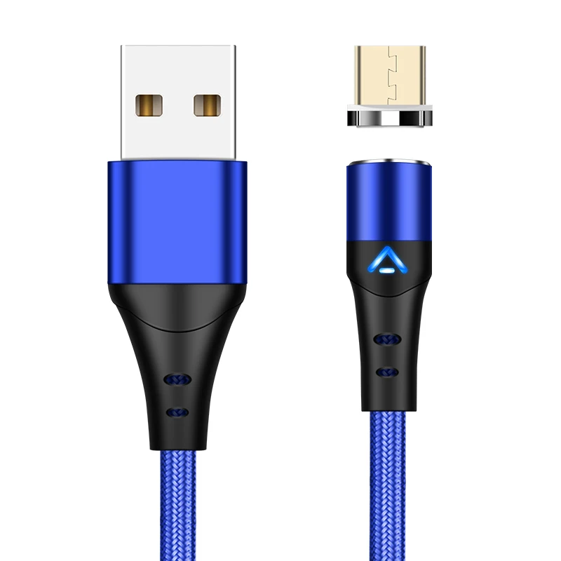 Магнитный кабель USB type-C для быстрой зарядки 3 А, светодиодный usb-кабель для Android, 1 м, 2 м, с функцией вращения магнита на 360 градусов - Цвет: For Micro Blue